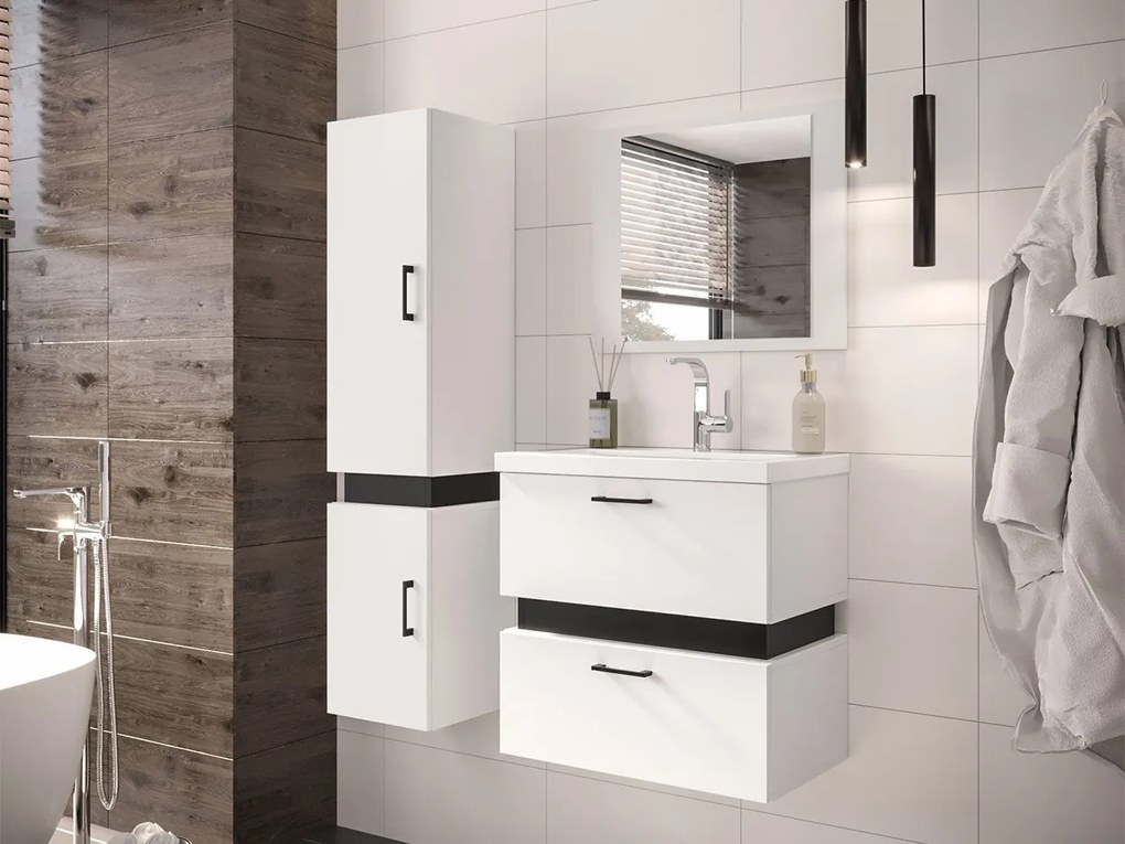 Kúpeľňový nábytok Torvaldi III, Sifón: bez sifónu, Umývadlo: nie, Farby: biela / biela + čierny mat