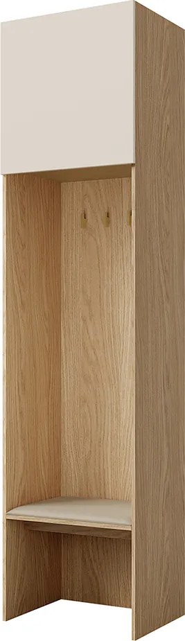 Predsieňový regál SORENO 58 cm so sedákom a vešiakmi makadamia Farba: Makadamia, Farba úchytiek: Zlatá