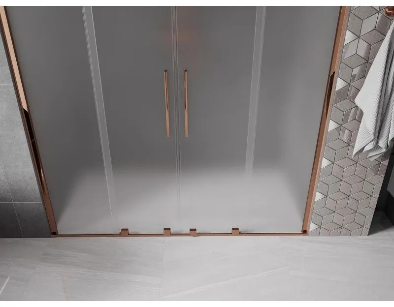 Mexen Velar Duo, posuvné sprchové dvere do otvoru 180 cm, 8mm sklo námraza, ružové zlato, 871-180-000-32-60