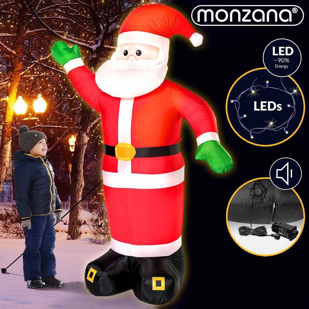 Monzana Nafukovací Dedo Mráz osvetlený, 250 cm, červená