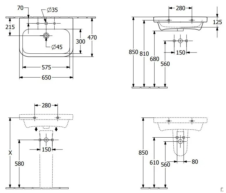 Villeroy & Boch ARCHITECTURA - Umývadlo 650x470x180 mm, s prepadom, neleštené, Biela Alpin CeramicPlus 418865R1