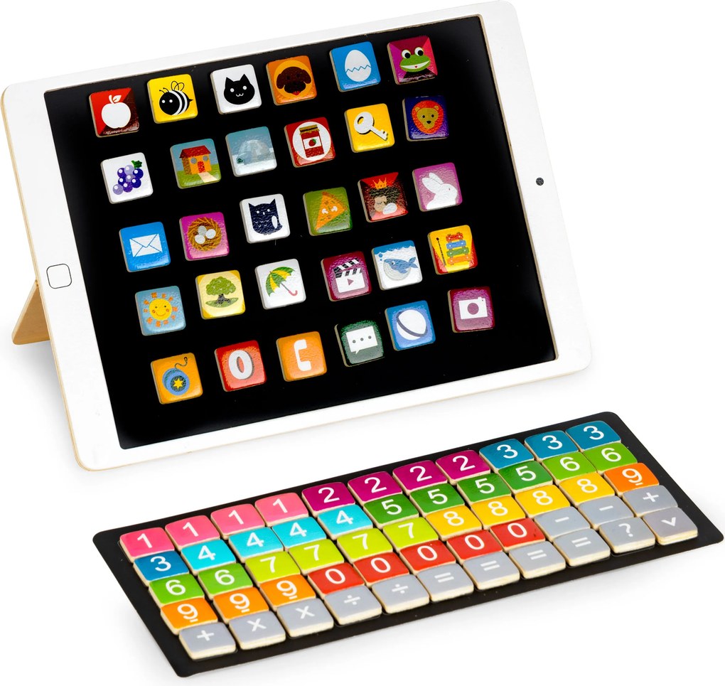 ECOTOYS Drevený magnetický tablet – kriedová edukatívna tabuľa pre deti s číslicami
