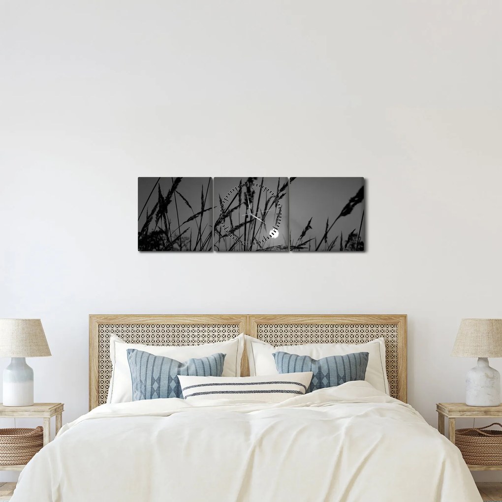 Obraz - Lúka so západom slnka (s hodinami) (90x30 cm)