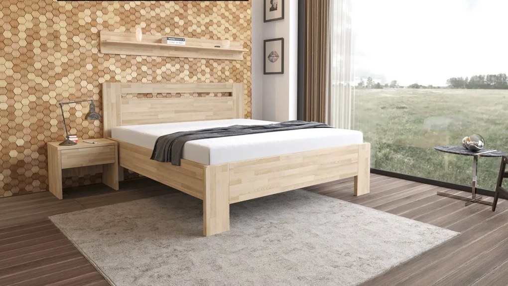 Texpol LÍVIA H - masívna dubová posteľ s horizontálne deleným čelom, dub masív