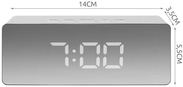 ISO Multifunkčné zrkadlové hodiny s budíkom a teplomerom, biela, 9145