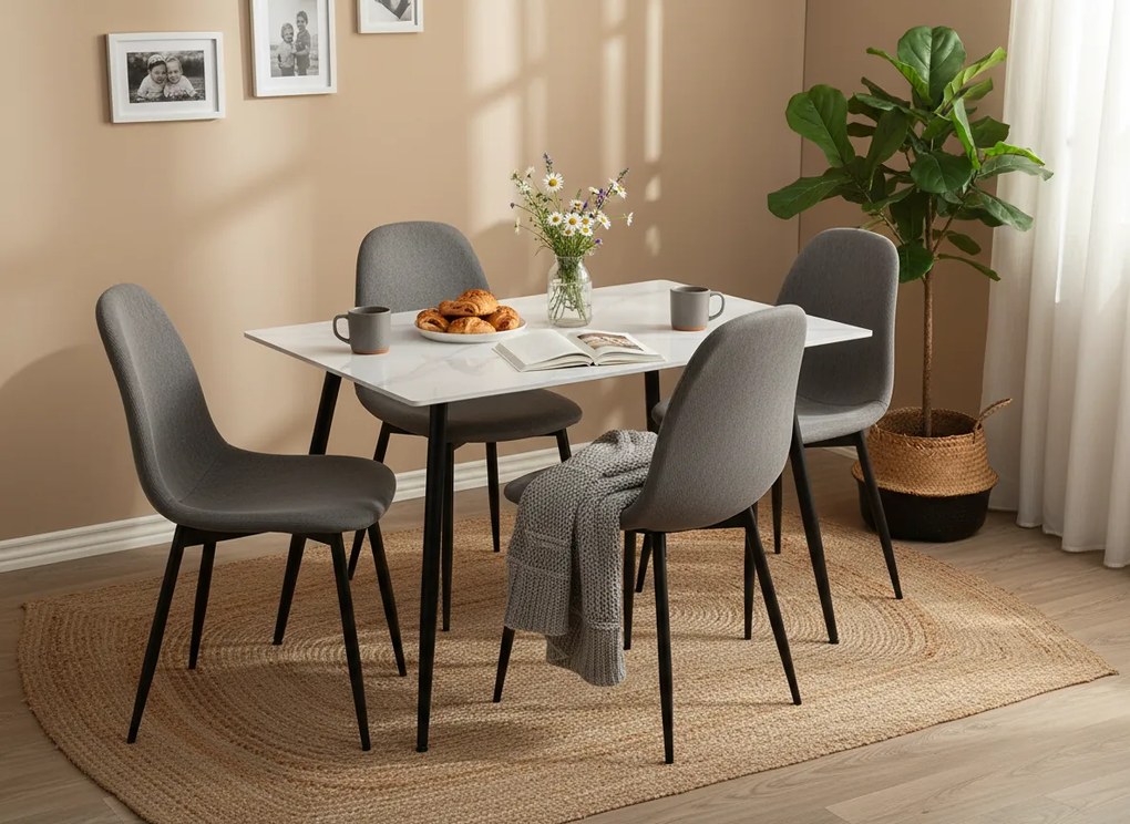 Noela Jedálenský set CERAMON 120 biely + 4x stolička MARIE šedá