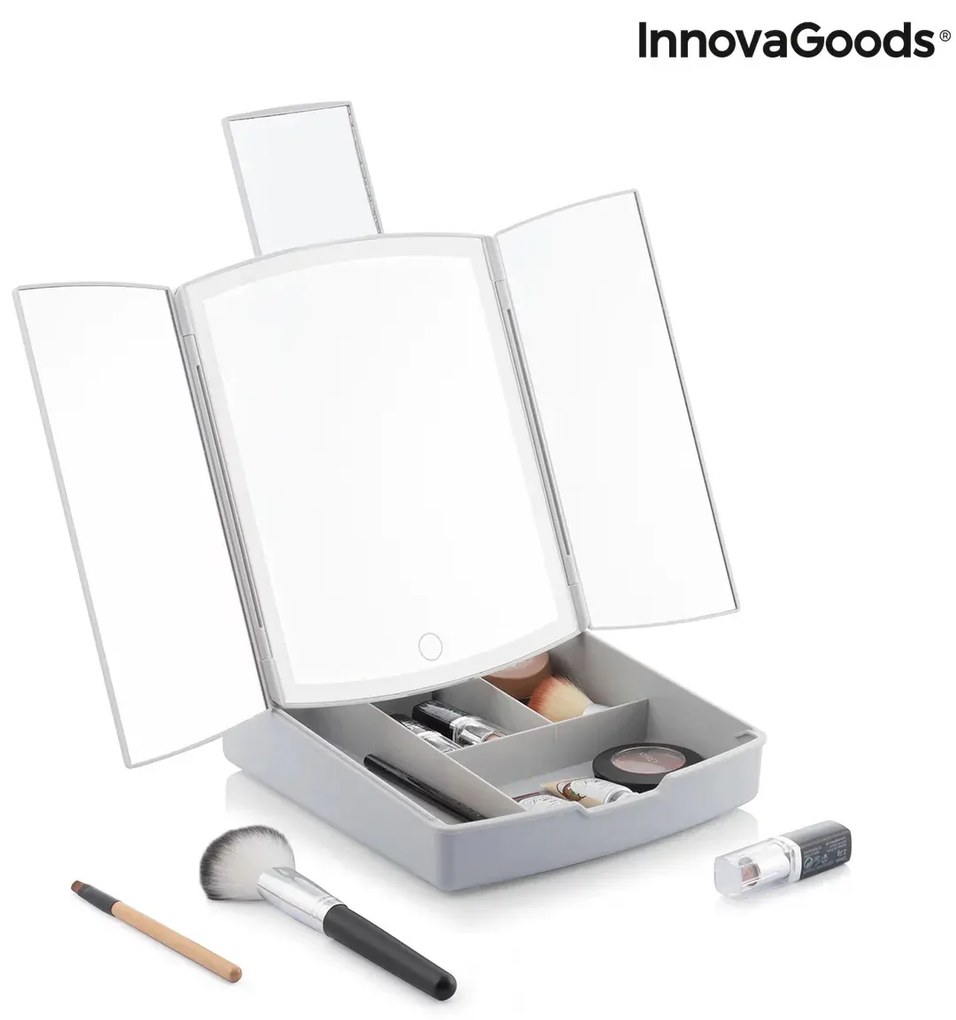 Skladacie zrkadlo s LED svetlom 3 v 1 s organizérom mejkapu Panomir - InnovaGoods