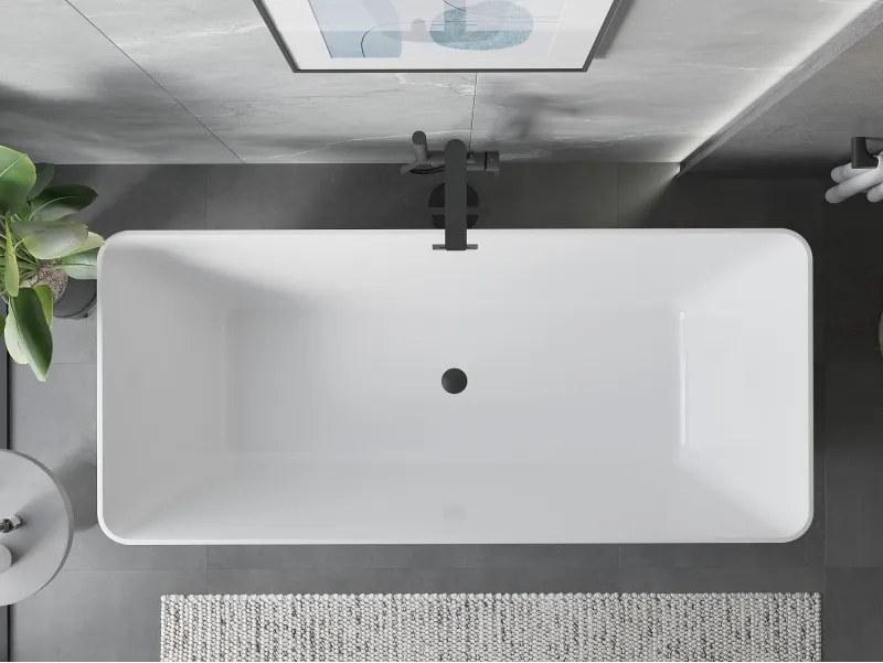 Mexen Velo Slim, voľne stojaca vaňa 170 × 75 cm, biela lesklá, čierny prepad, 52811707500-70
