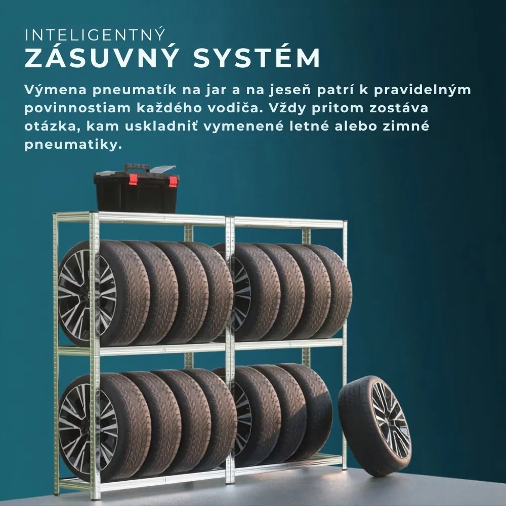 Regál na pneumatiky TYRE, 120x40x180cm, max 795kg, strieborná / bledohnedá Jurhan