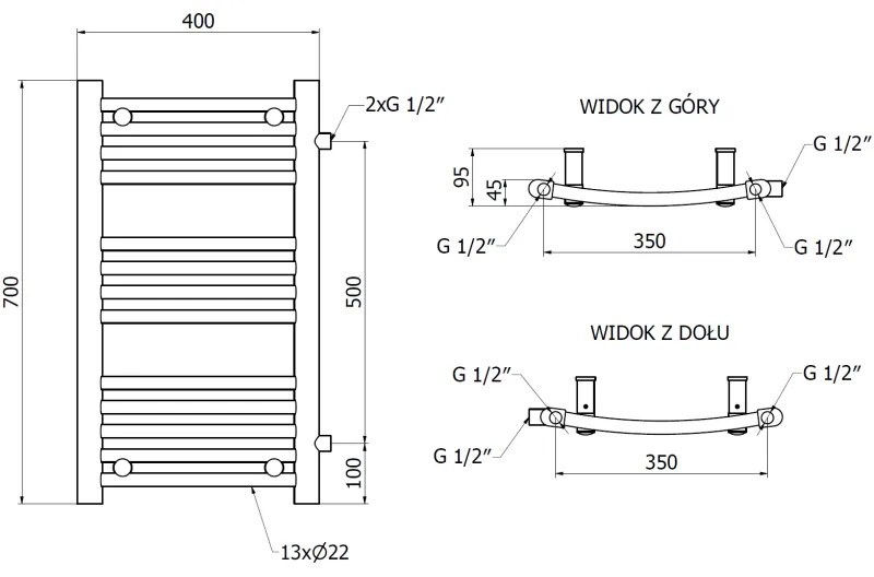 Mexen Ares, vykurovacie teleso 700 x 400 mm, 240 W, bočné pravé a spodné pripojenie, čierne, W102-0700-400-00-70-S