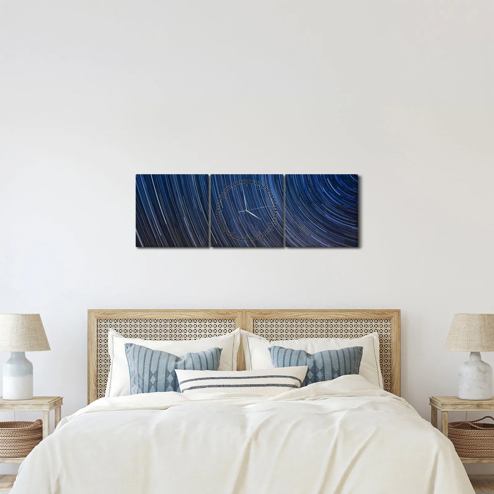 Obraz nočných hviezd a oblohy (s hodinami) (90x30 cm)