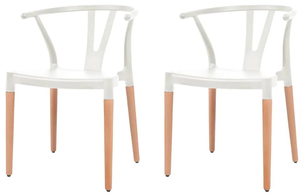 vidaXL Jedálenské stoličky 2 ks, biele, plastové sedadlo, oceľové nohy