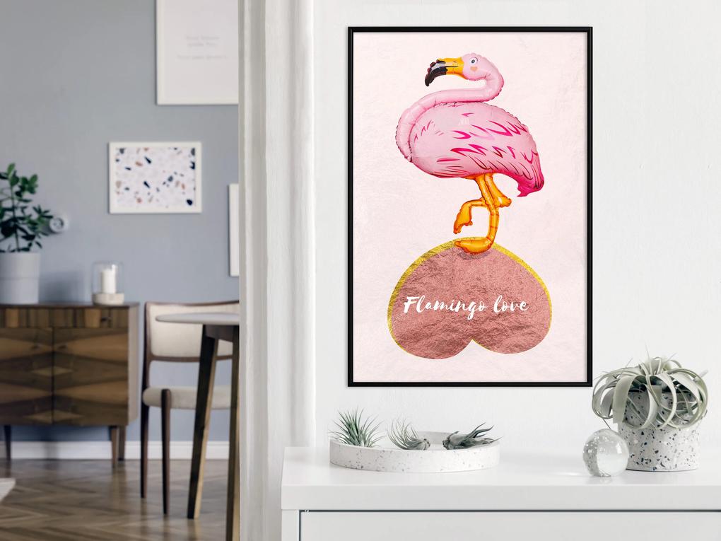 Artgeist Plagát - Flamingo in Love [Poster] Veľkosť: 30x45, Verzia: Zlatý rám s passe-partout