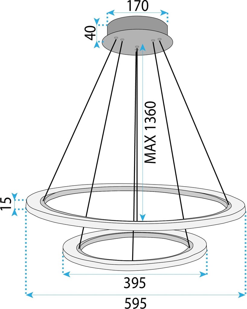 Toolight Toolight, LED závesné osvetlenie 60cm, 38W, 3500lm + diaľkové ovládanie, LHJ045-CP2, brúsená oceľ, OSW-50050