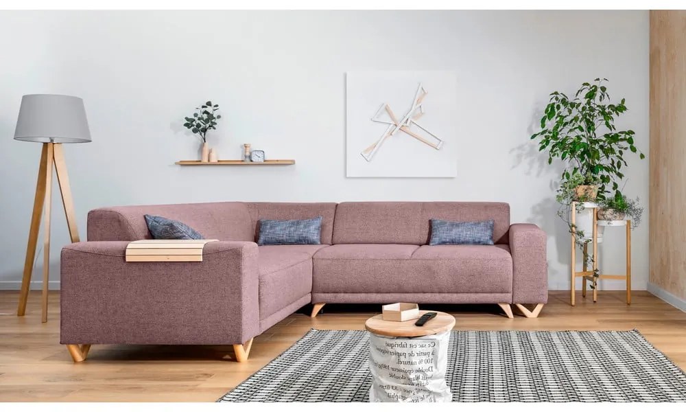 Ružová rozkladacia/s úložným priestorom rohová pohovka (ľavý roh/do L) Classy Sophie – Miuform