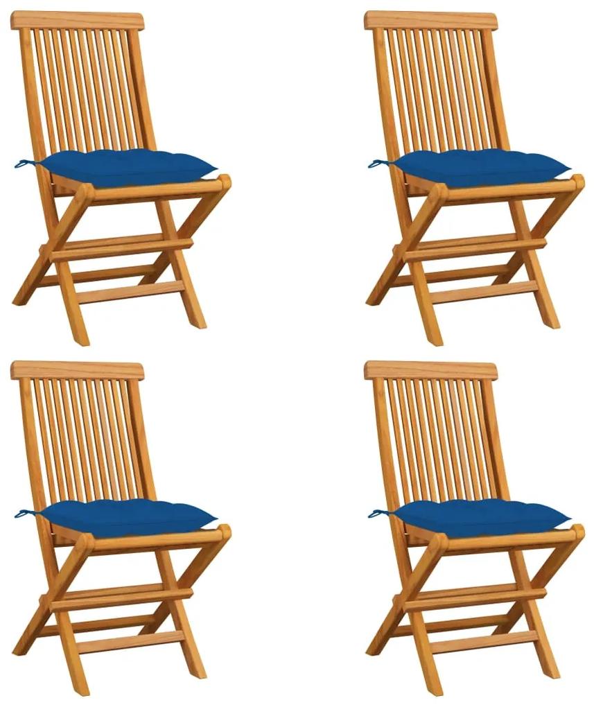 Záhradné stoličky s modrými podložkami 4 ks tíkový masív