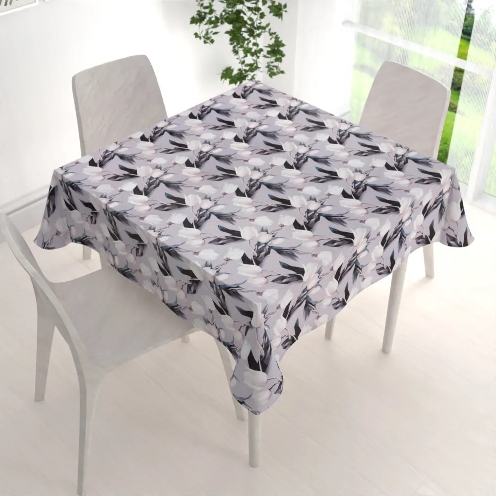 Biante Dekoračný štvorcový obrus PML-034 Biele tulipány na sivom 70x70 cm