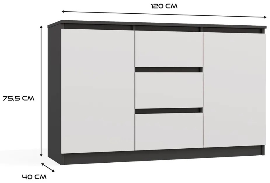 Komoda Malwa 2D3S 120 cm antracit/bílá