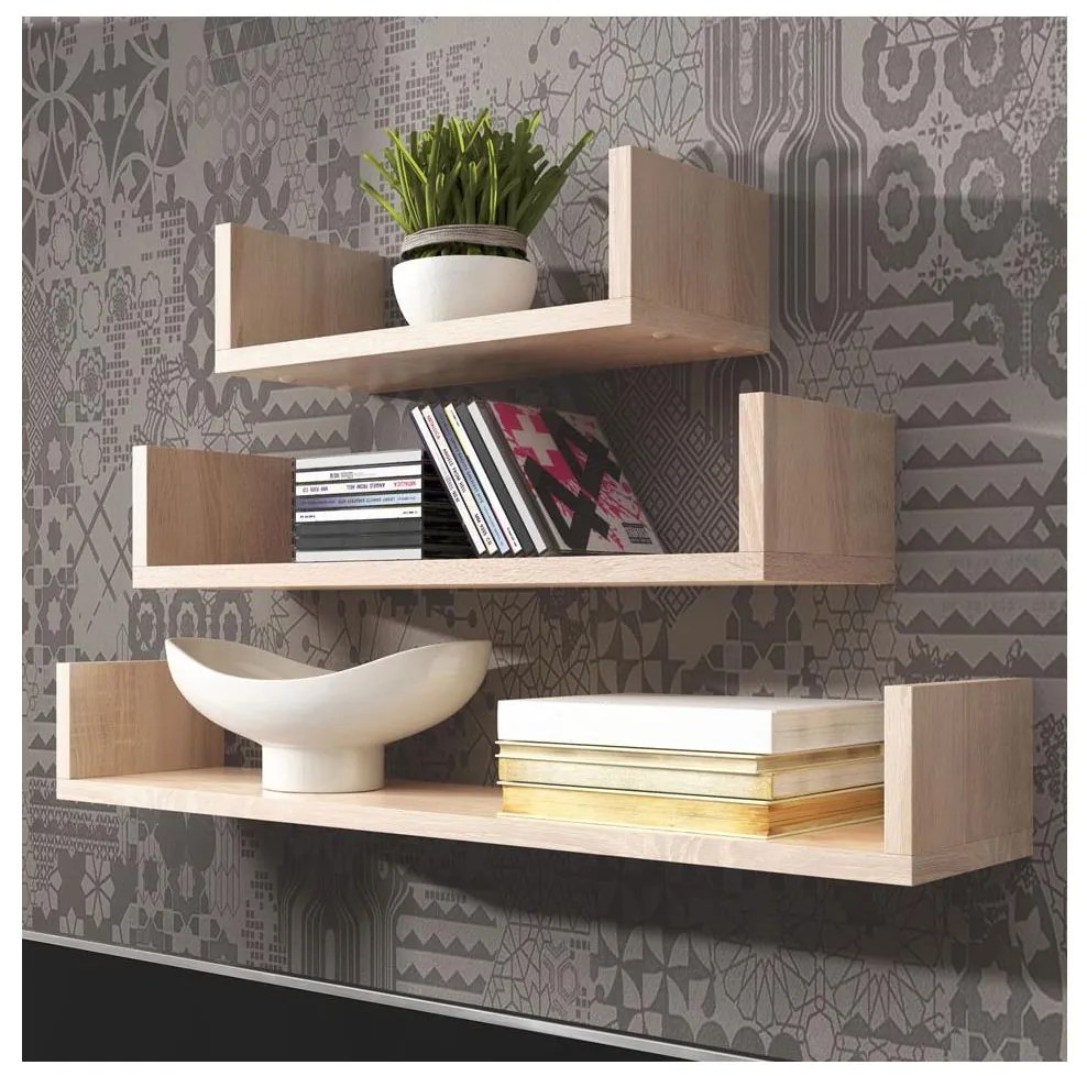 SADA 3x Nástenná polica TRIO dub sonoma