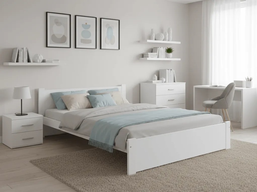 Posteľ IKAROS 180 x 200 cm, biela Rošt: S lamelovým roštom, Matrac: Matrac DELUXE 10 cm