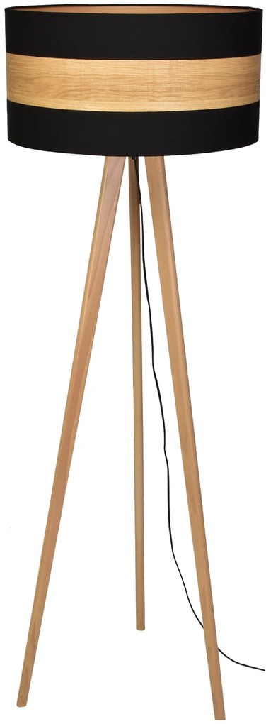 Stojacia lampa Terra, 1x drevené/čierne textilné tienidlo, drevo