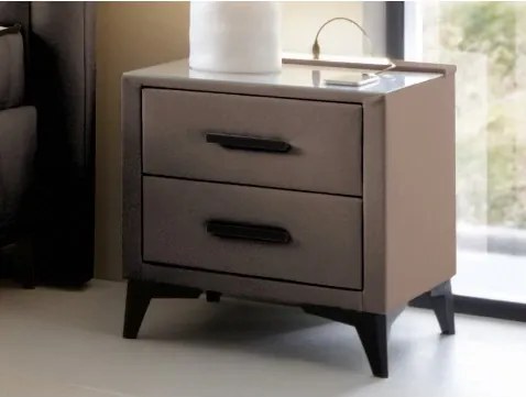 Nočný stolík Lusaka, hnedá látka, s osvetlením a USB%