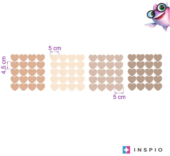 Srdiečka v neutrálnych farbách - nálepky na stenu