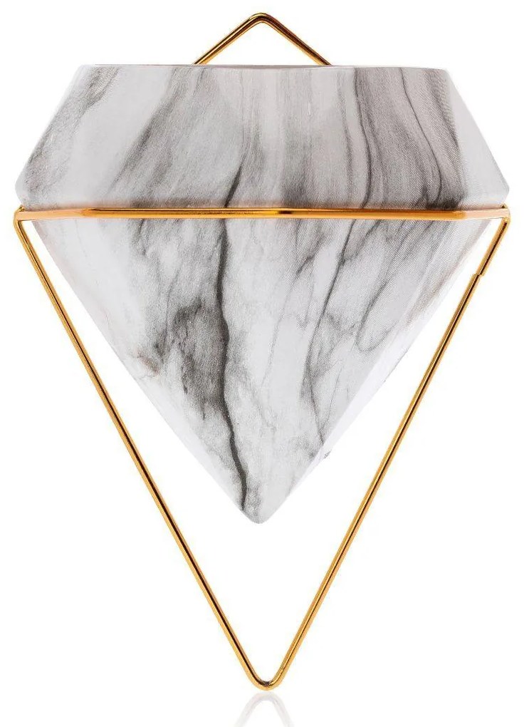 NÁSTENNÝ KERAMICKÝ KVETINÁČ SEMELA SADA 2KS 23X20X11,5 CM+14X10X6 CM BIELA/ZLATÁ