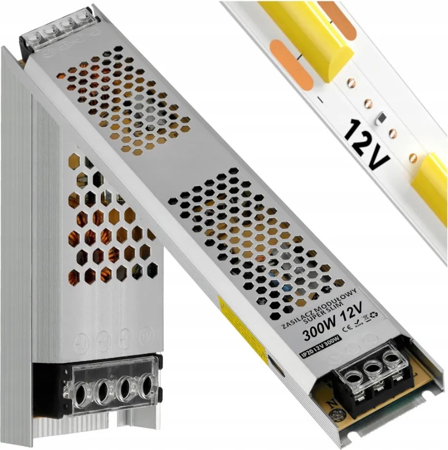 BERGE Tenký zdroj LED 12V - 300W - 25A - IP20