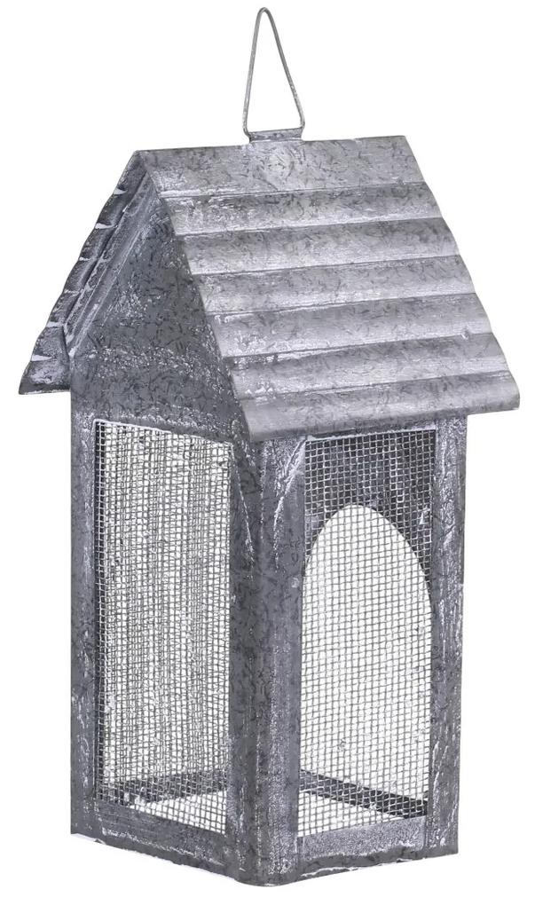 Sivá plechová antik lampáš domček Candle house - 11*10*23 cm