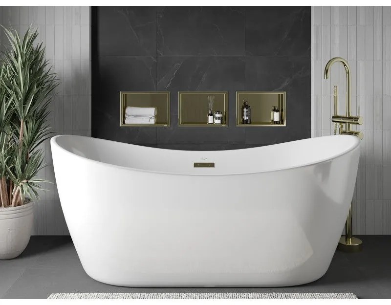 Mexen X-Wall-R, polička na zapustenie na obklad s golierom 30 x 20 cm, zlatá lesklá, 1950302010