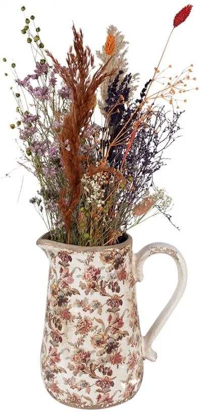 Béžový keramický džbán s kvetmi Flovia L - 21*15*23 cm