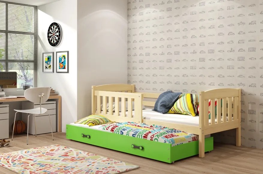Interbeds Jednolôžková posteľ Kubus3 Prírodná pre teenagerov 160x80 s matracom, rozkladacia - zelená