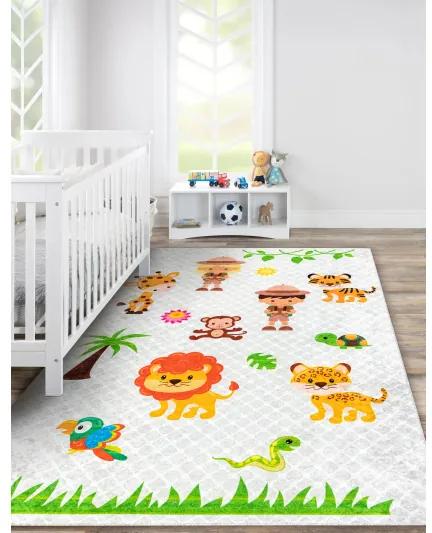 JUNIOR 52104.801 umývací koberec Safari, zvieratá pre deti protišmykový - sivá Veľkosť: 80x150 cm