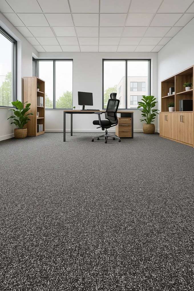 Timzo, Koberec metráž Mammut 8028 charcoal, na mieru, šíře 4m, šedá, ab (mriežka), chodba / predsieň