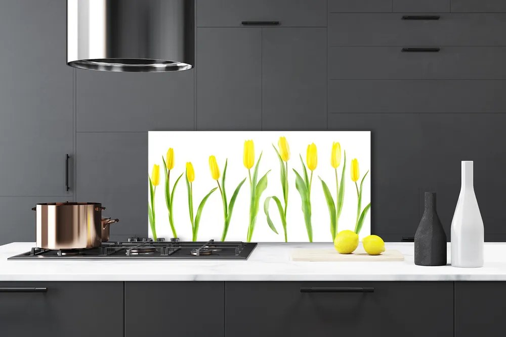 Sklenený obklad Do kuchyne Žlté tulipány kvety 125x50 cm