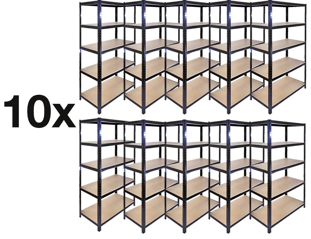 Fistar !!! Akčný balíček: 10x regál 2000x900x600 mm lakovaný 5-policový, nosnosť 875 kg - ČIERNY