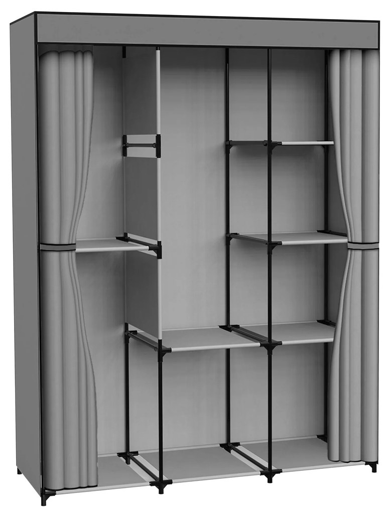 Látková šatníková skriňa s 8 policami CELINA antracitová