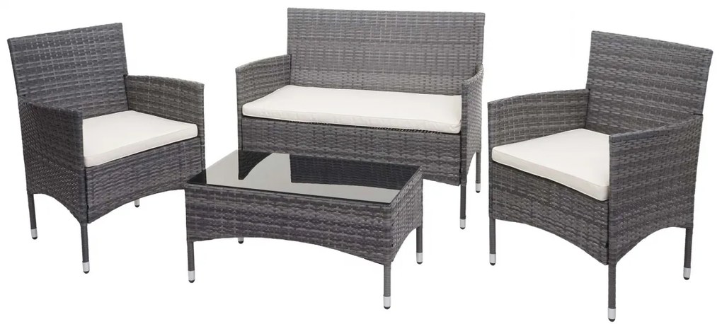 Záhradná súprava 2 kresiel, pohovky a stolíka HWC-F55 - sivá, krémové vankúše