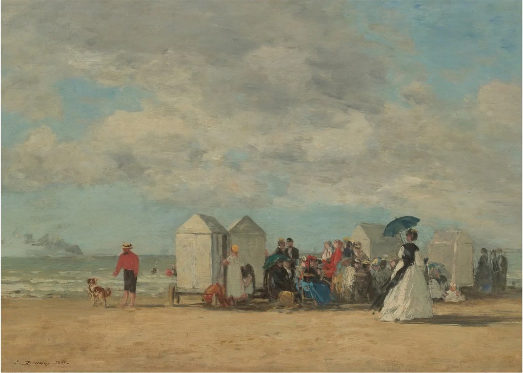 Sklenený obraz - Eugène Boudin, Beach Scene, reprodukcia (70x50 cm)