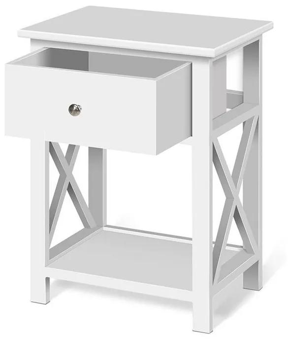 ModernHome Nočný stolík so zásuvkou - biely, FH-NS190003