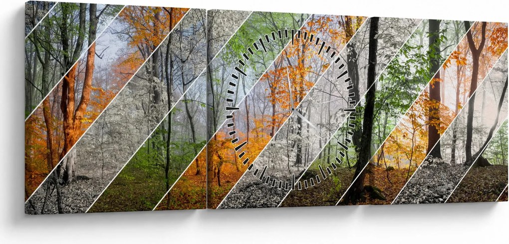 Obraz - Striedanie ročných období (s hodinami) (90x30 cm)