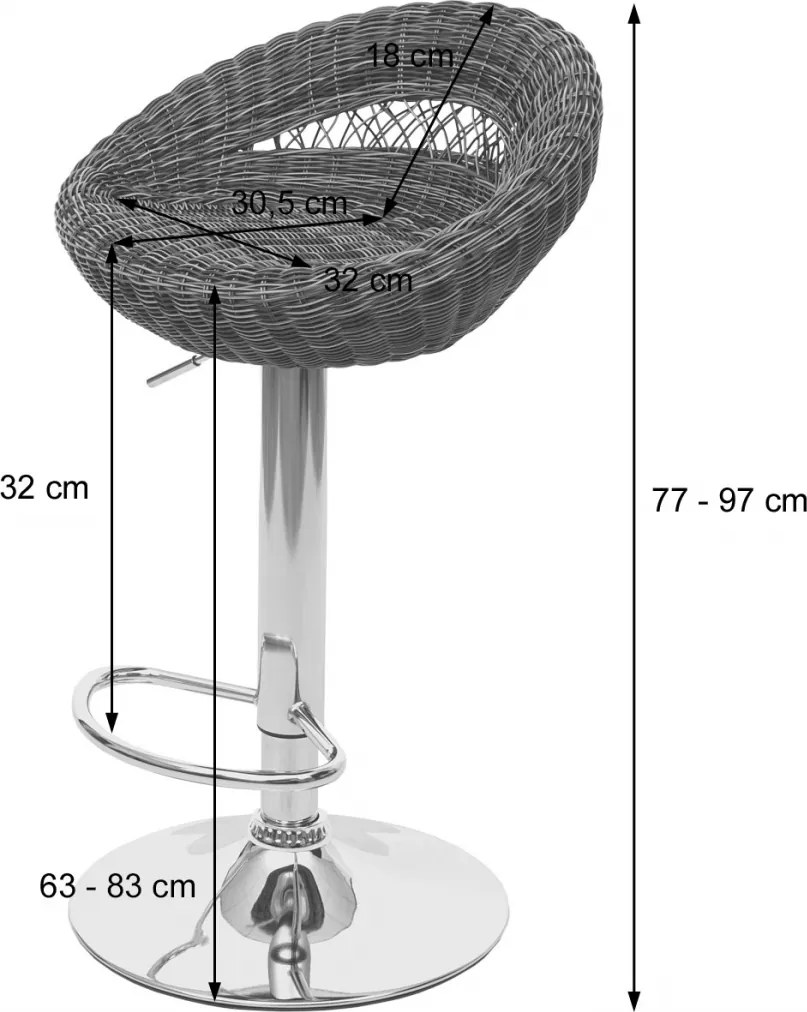 2x Barová stoličkaHWC-G26, polyratan / chróm - hnedá
