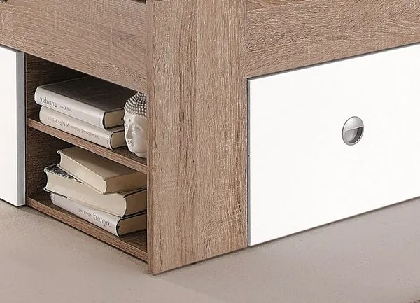 Posteľ s nočnými stolíkmi Stefan 140x200 cm, dub sonoma/biela