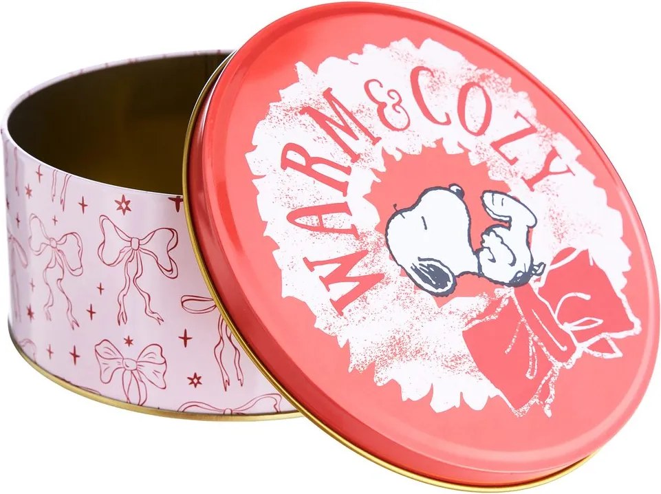 PEANUTS Dóza kulatá "Warm & Cozy" 16,7 cm - červená/bílá