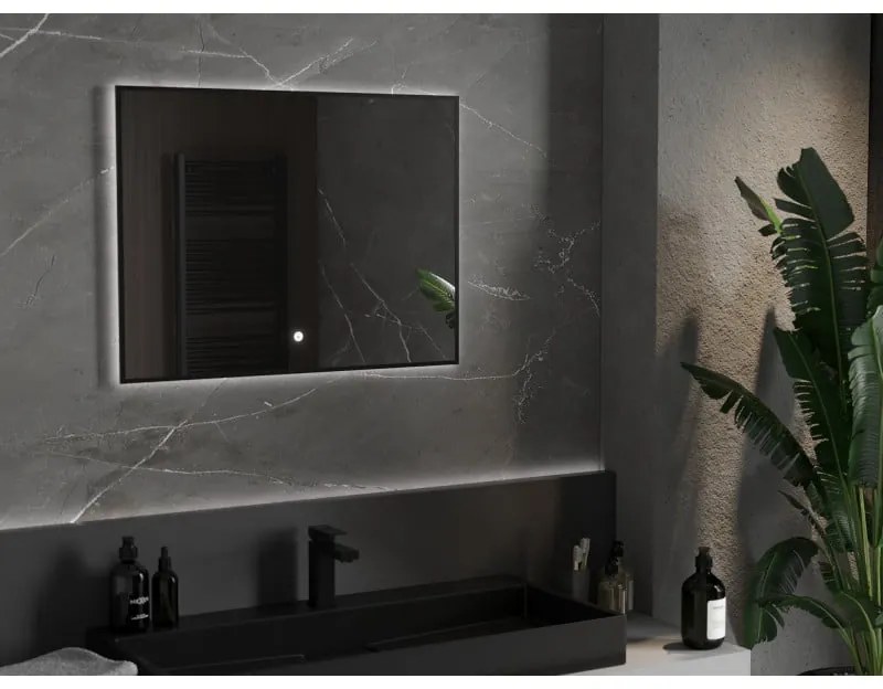 Mexen Erma, LED kúpeľňové zrkadlo s podsvietením a čiernym rámom 80x60 cm, 6000K, ochrana proti zahmlievaniu, 9814-080-060-611-70