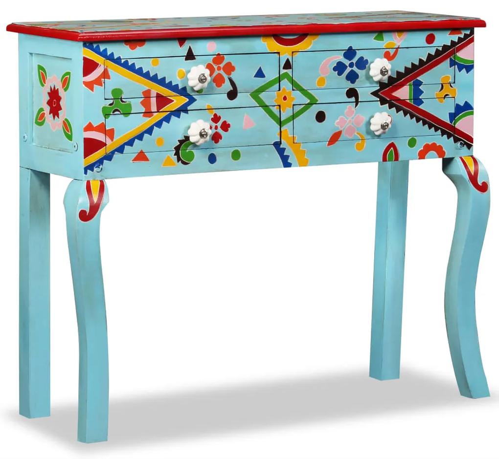 vidaXL Konzolový stolík, pevné mangovníkové drevo, modrý, ručne maľovaný