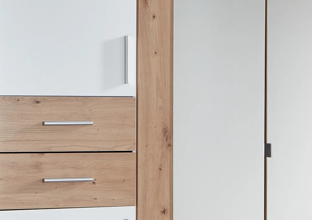 Šatníková skriňa Vegas, 180 cm, biela / dub artisan