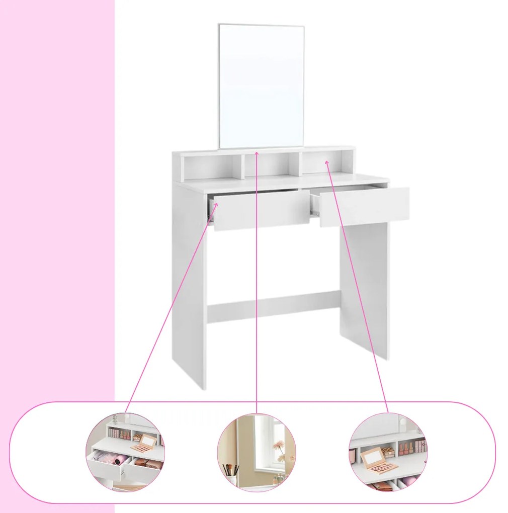 Toaletný stolík VANESA, 80x40x140cm, biela Jurhan