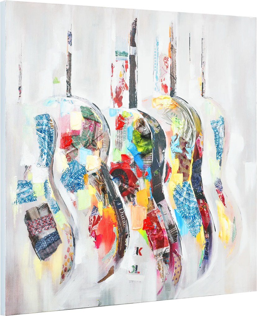 [art.work] Ručne maľovaný obraz - gitary - plátno napnuté na ráme - 100x100x3,8 cm